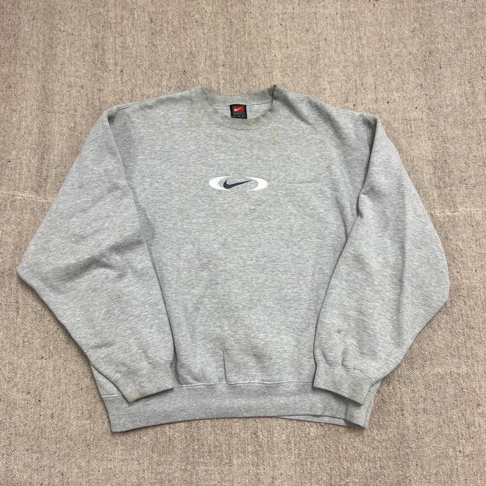 Vintage Nike Sweatshirt Mens Large Gray 1990s Center Check Swoosh